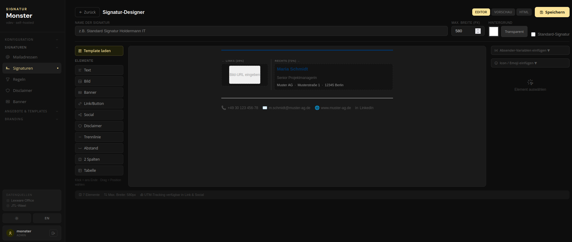 Signaturmonster Web-UI — zentrale Signaturverwaltung