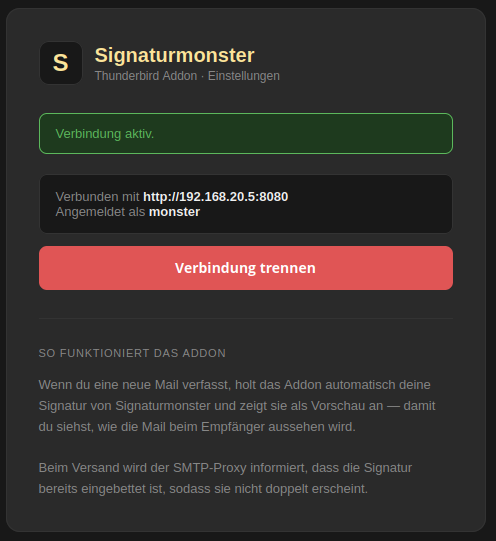 Thunderbird Addon — Verbindungs-Manager